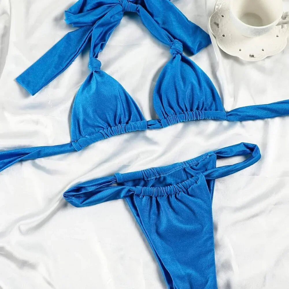 Women Thong Bikini Set Cheeky Halter Two Piece Swimsuit Casual Beachwear